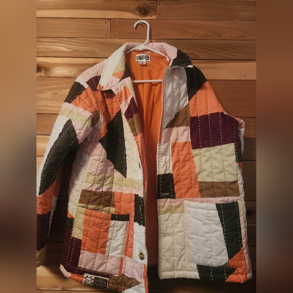 Patchwork Quilted Jacket in Orange, White & Green… - image 1